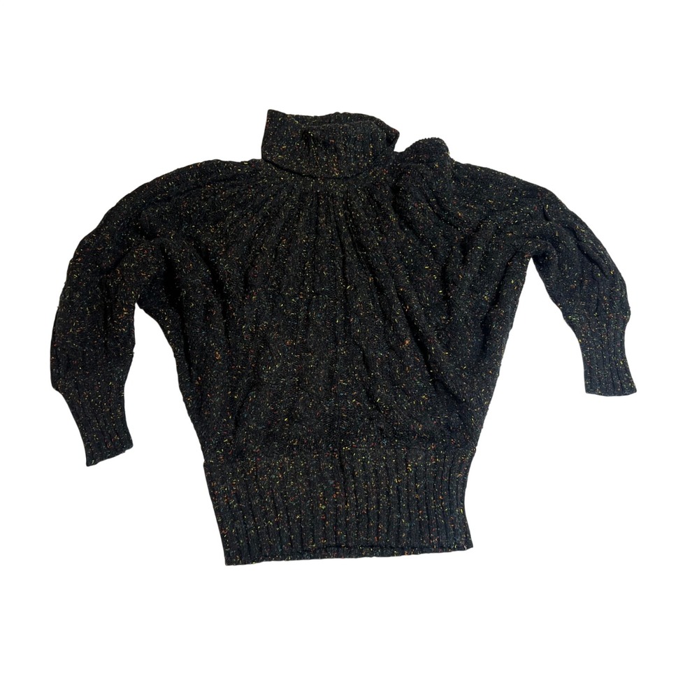 Kitty Hawk Vintage 80s Black Confetti‎ Fleck Batwing Turtleneck Sweater Womens M